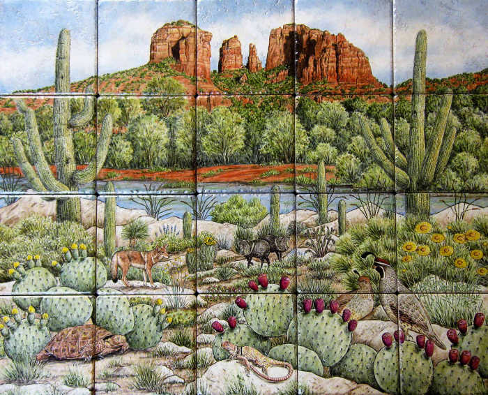 Sedona Cathedral Rock Desert View, Sonoran desert wildlife and cactus in Sedona Arizona setting.