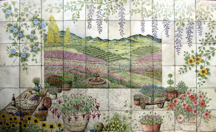 Idyllic vision of a verdant retreat and floral paradise with French ambience and motif elements.