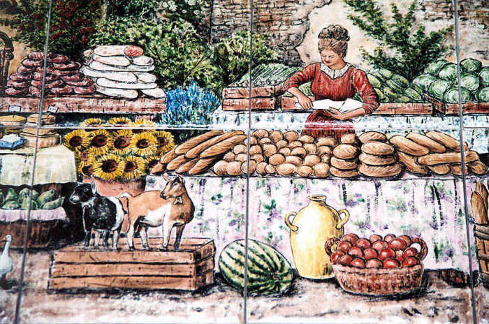 Provence Street Market, typical scene of an open air French street market.