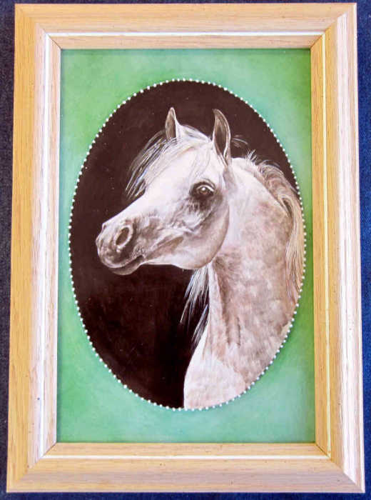 Gai Parada Arabian Stallion. Horse portrait, head study tile art painting by Julia Sweda.