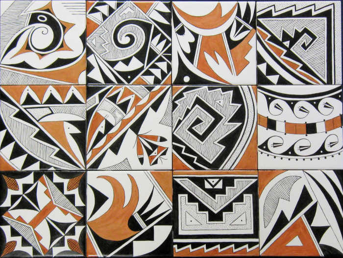 Custom painted representations of exquisite, beautiful Southwestern Indian, Acoma Pueblo pottery designs, shapes and patterns.