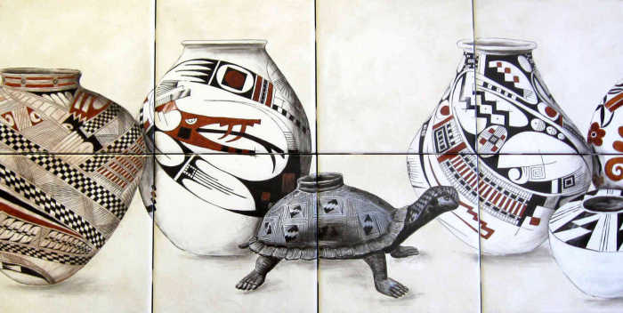Southwestern Pueblo Mata Ortiz Pottery. Santa Clara, Hopi, Mata Ortiz, Acoma, San Ildefonso pottery pieces and ollas.
